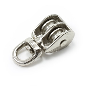 Thumbnail Image for Pulley Cast Iron Nickel Plated Double Swivel Eye Steel Sheave #2 5/32" Rope