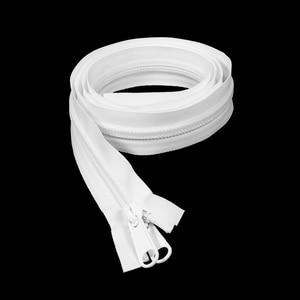 Thumbnail Image for YKK ZIPLON #10 Separating Coil Zipper Non-Locking Double Pull Metal Slider 60" White (ED) (ALT)