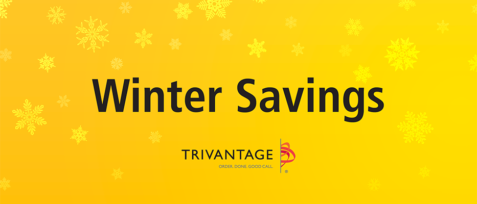 Text 'Winter Savings' with the Trivantage logo on a festive yellow background