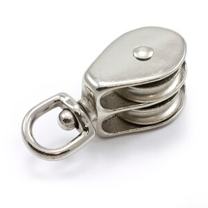 Thumbnail Image for Pulley Cast Iron Nickel Plated Double Swivel Eye Extra Large Steel Sheave #6 3/8" Rope