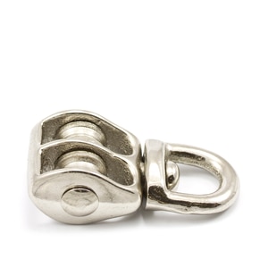 Thumbnail Image for Pulley Cast Iron Nickel Plated Double Swivel Eye Steel Sheave #4/0 1/8" Rope