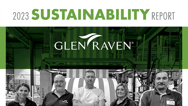 Cover of Glen Raven’s Sustainability report for 2023 featuring images of employees.