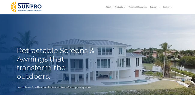 Image of the SunPro Motorized Awnings & Screens website homepage