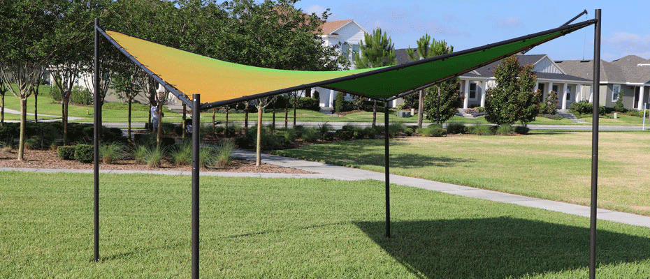 DualShade shade sail fabric structure in field