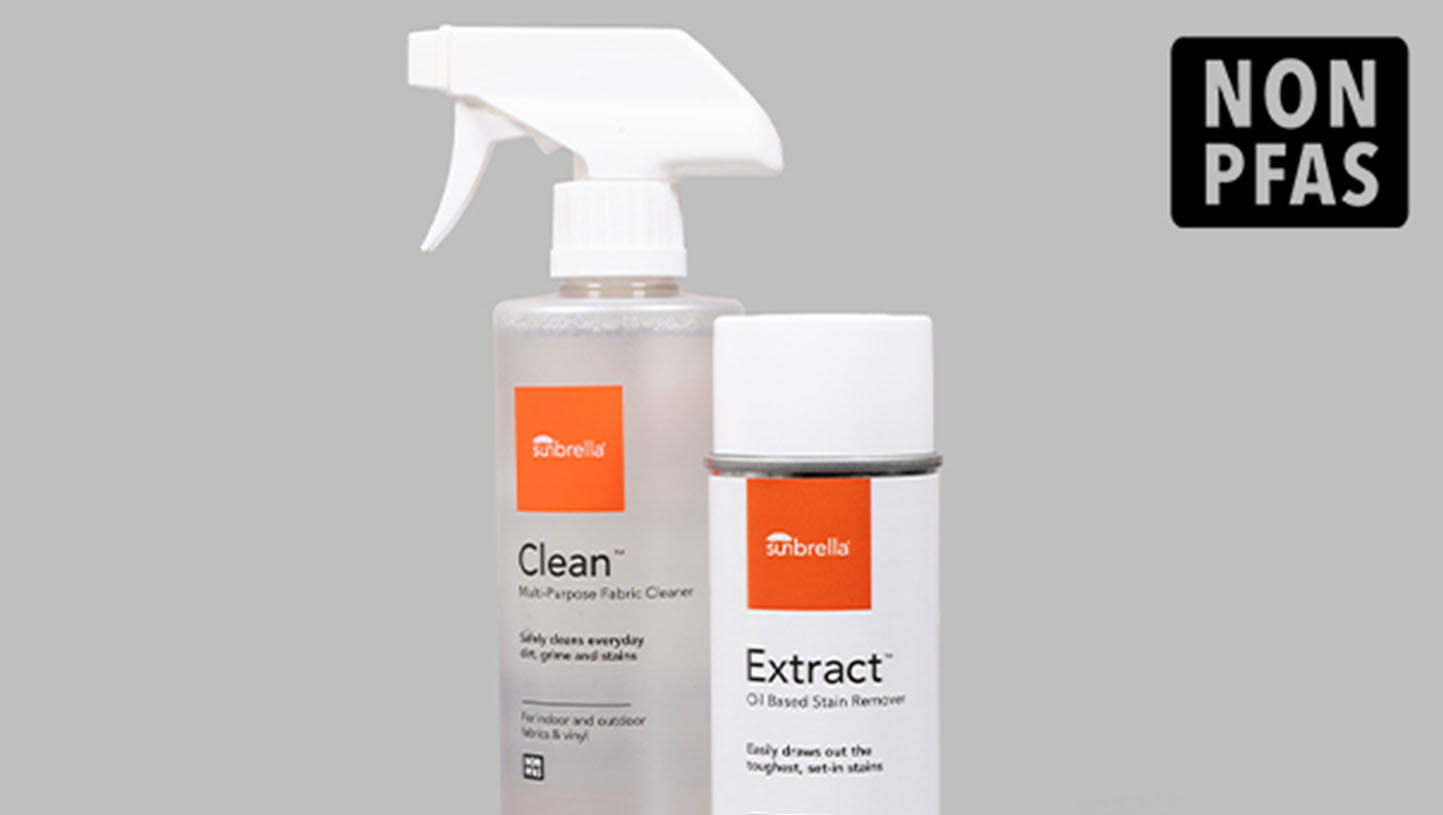 2 NON PFA cleaners left to right: Sunbrella Clean spray and Sunbrella Extract aeroso