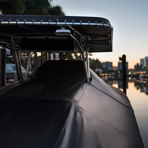 black cover on a yacht