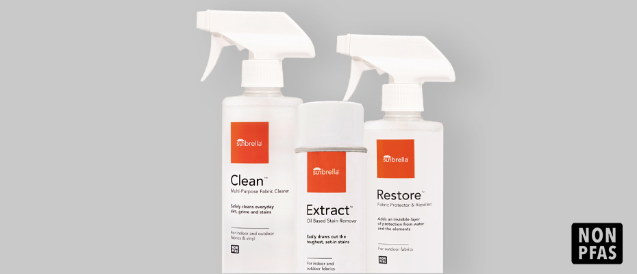 Cleaners, protectants, adhesives for awning and marine fabric
