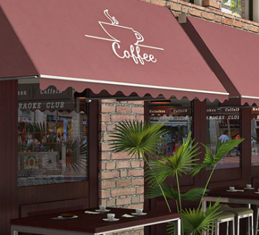 Store awning with a coffee logo