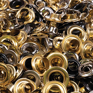 A mixture of gold and silver grommets