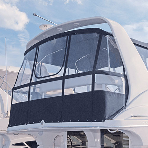 yacht with clear vinyl window