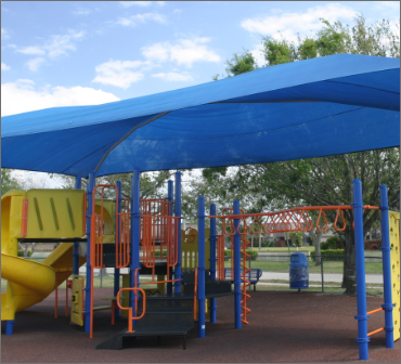 Blue shade sail at a playground