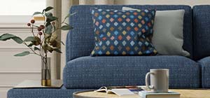 blue fabric cushioned: sofa, davenport, or couch