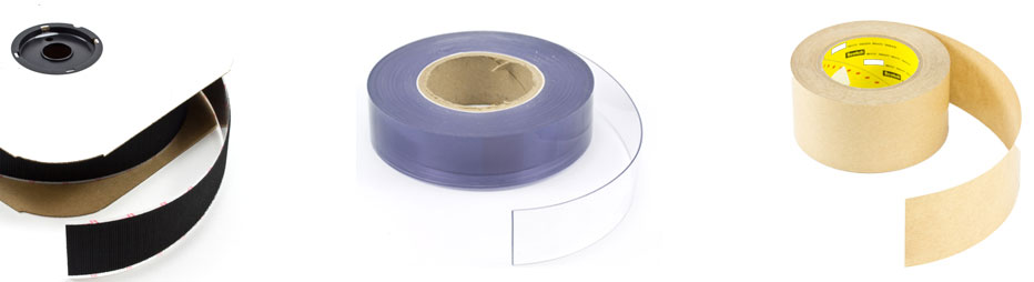 roles of webbing and tape in black, clear, natural colors