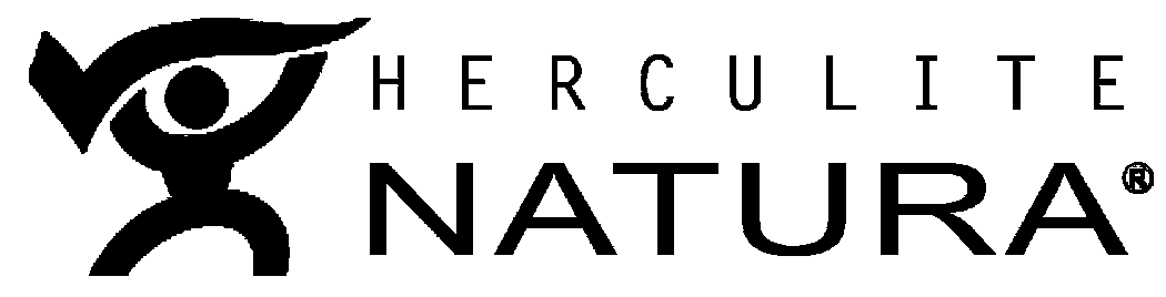black and white Herculite Natura logo with human figure and checkmark icon