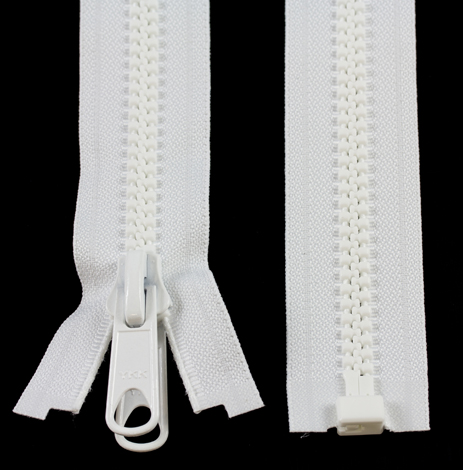 YKK VISLON #8 Separating Zipper Automatic Lock Long Double Pull Metal Slider #VFUVOL-87 DXL E 30" White