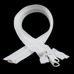 YKK VISLON #8 Separating Zipper Automatic Lock Long Double Pull Metal Slider #VFUVOL-87 DXL E 18" White